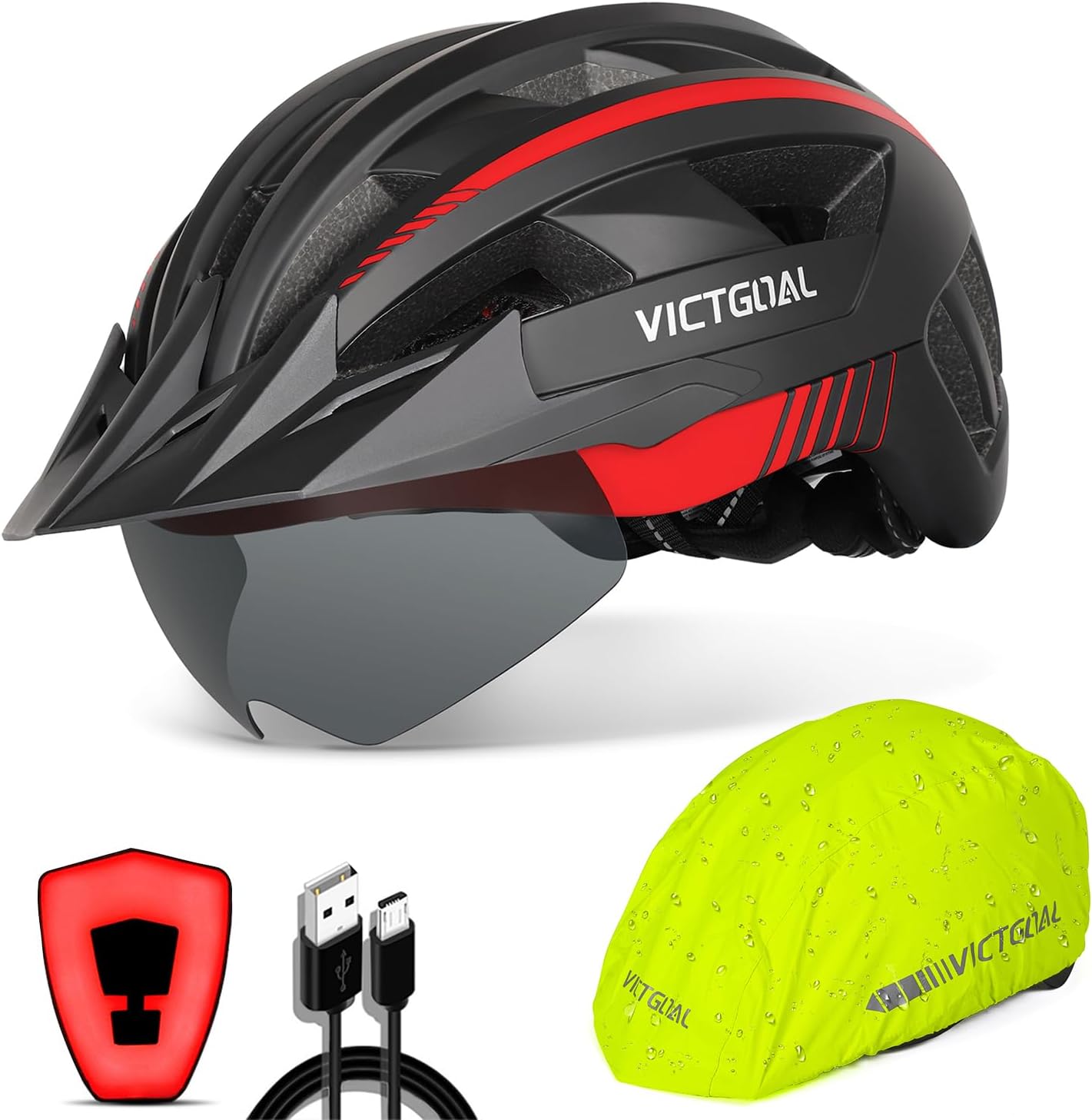 Victgoal Adult helmet + magnetic goggle + LED