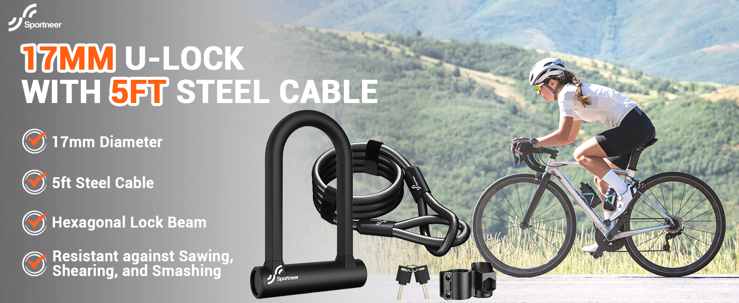 Sportneer 17mm D-lock + 1.2m cable + bracket - Image 4