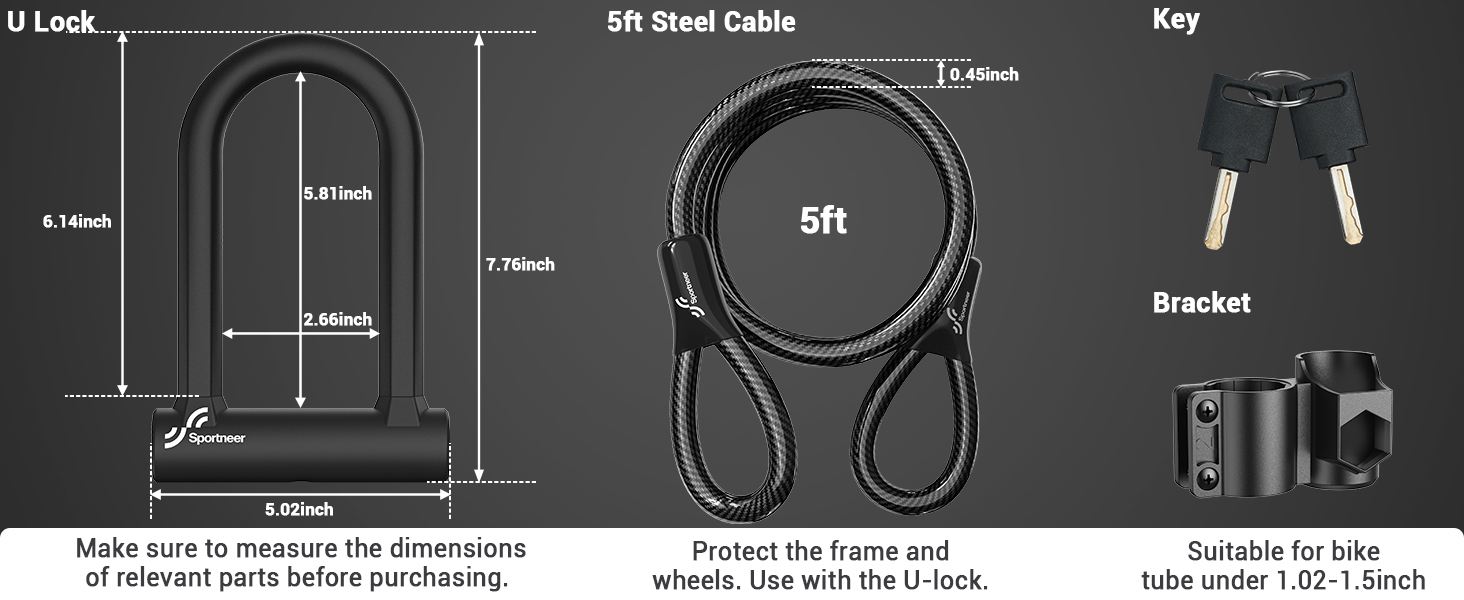 Sportneer 17mm D-lock + 1.2m cable + bracket - Image 3